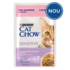 Hrana umeda pentru pisici Cat Chow Sensitive Somon Si Dovlecei, 85 g